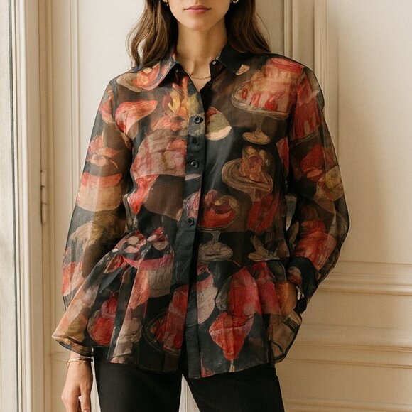 Lisa Says Gah Semi Sheer Button Front Top NWT The Dessert Table Collection - Picture 10 of 10